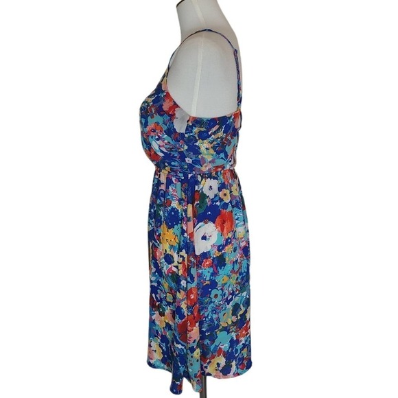 Aqua Blue Multicolor Floral Fit & Flare Mini Dress xSmall Preowned - Picture 4 of 8